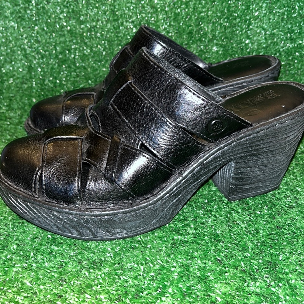 Born Y2k Chunky Mules Clogs Shoes Slip On Black Leather Size 7M